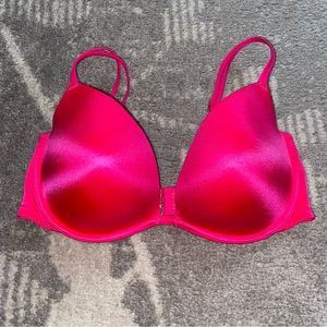 Victoria’s Secret PINK Heartbreaker Plunge Neon Pink Satin Pushup Bra